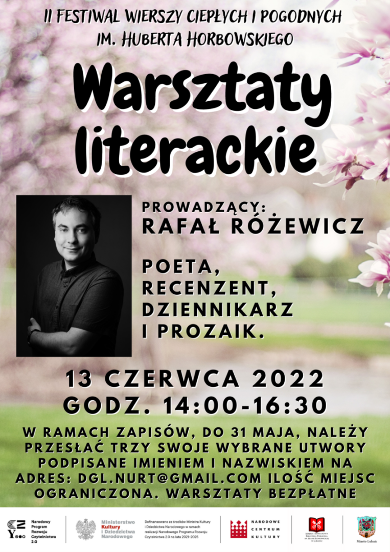 Plakat warsztatów literackich w Rafałem Różewiczem