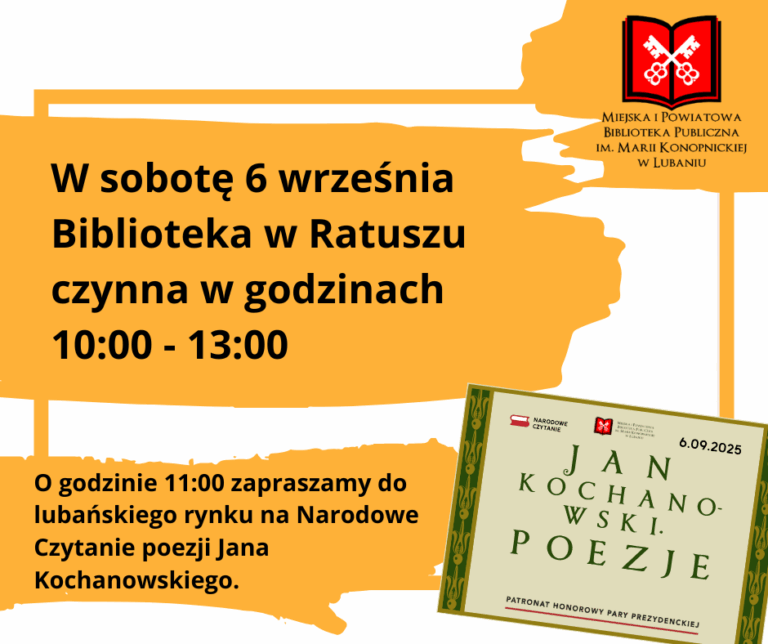 6 września biblioteka czynna od 10:00 do 13:00