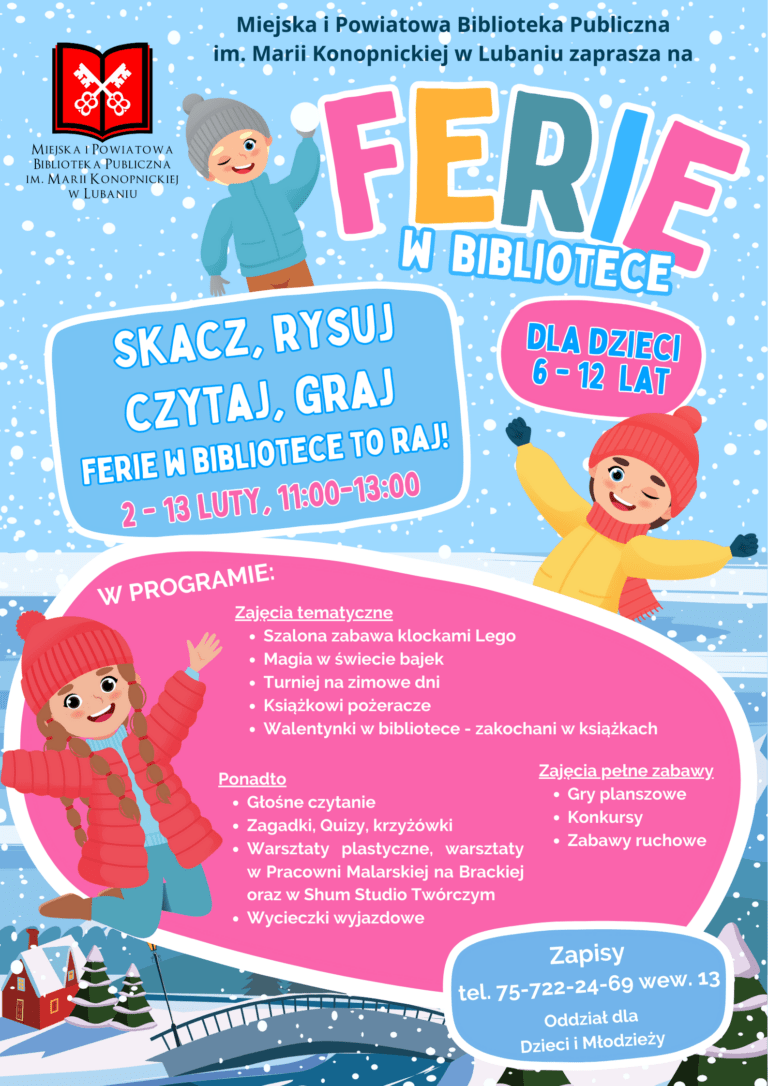 Skacz, rysuj, czytaj, graj – ferie w bibliotece to raj!