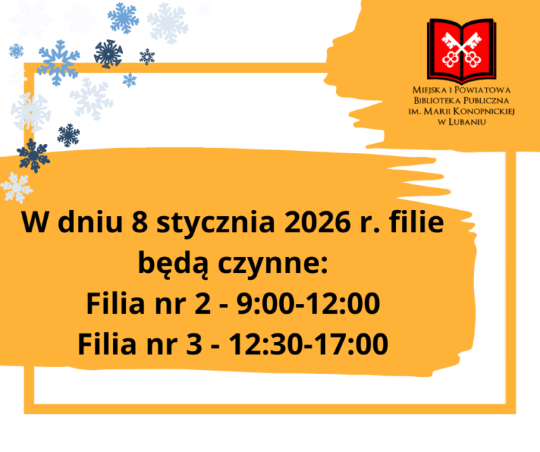 W dniu 8 stycznia 2026 r. (czwartek) filie będą czynne w zmienionych godzinach